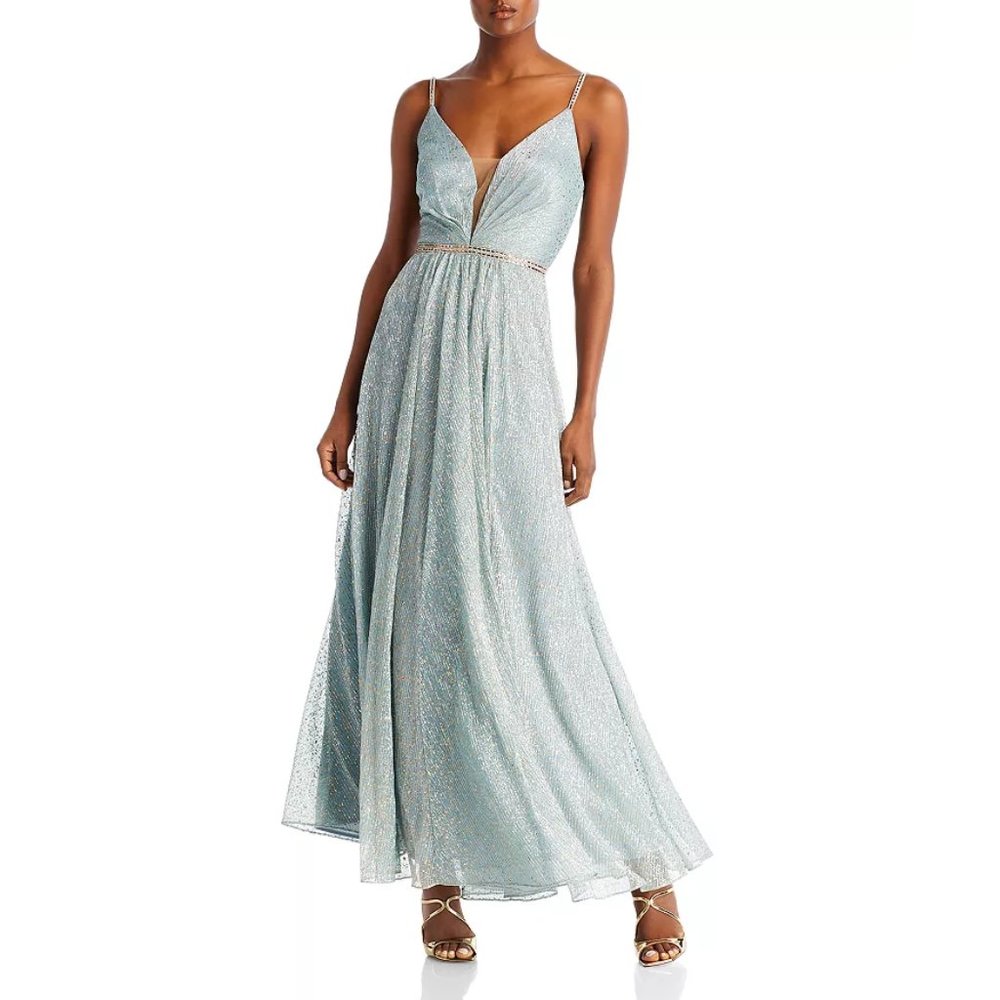 NWT AQUA Foil Fleck Crinkle Mesh Gown Exclusive Maxi Dress Size 4